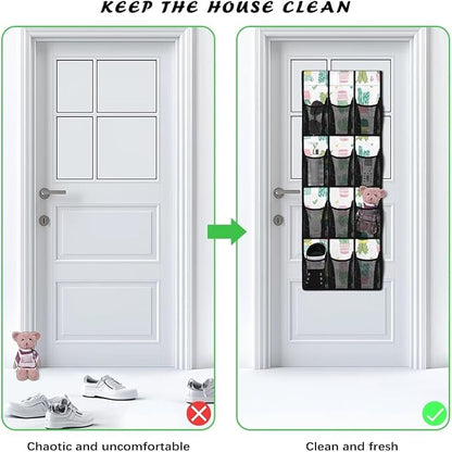12 Large Mesh Pockets Cactus Print Over the Door Shoe Organizer Sturdy Oxford Fabric Hanging Shoe Rack for Closet Organizers and Storage