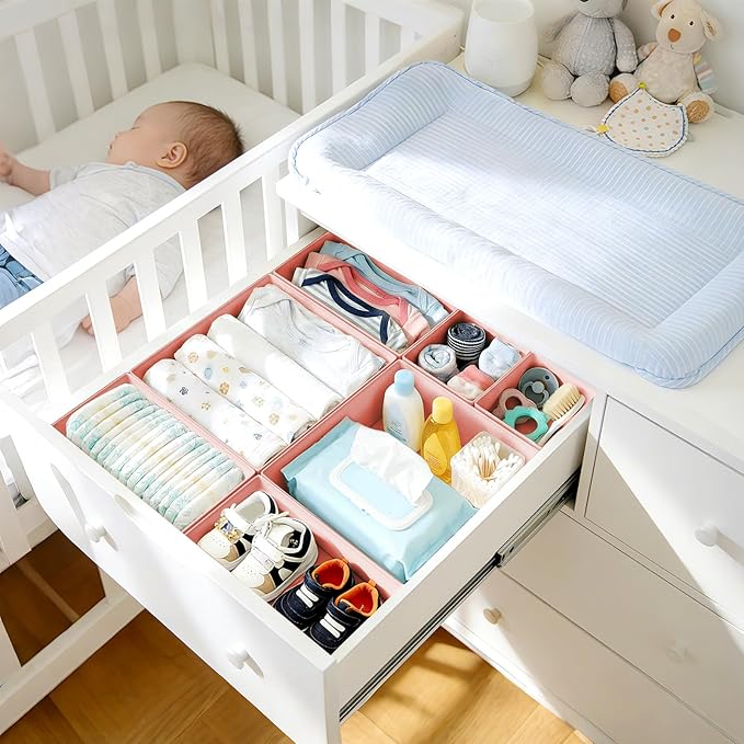 DIMJ Drawer Organizer Clothes Storage - 28 Pack Baby Dresser Organizer for Nursery, Foldable Closet Drawer Organizer Bins for Bedroom Organization, Fabric Storage Dividers for Socks, Underwears, Bras