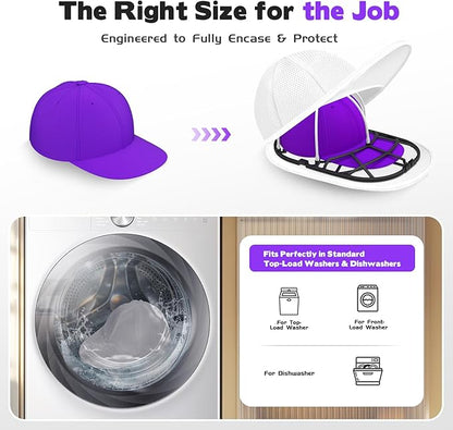 Hat Washer Cage with Mesh Bag – Baseball Cap Cleaner for Washing Machine & Dishwasher, 1 Set (Assembly Required)