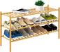 ROMGUAR CRAFT 3-Tier Bamboo Long Shoe Rack, Free Standing Wood Shoe Shelf Storage Organizer for Closet Entryway Stackable 35"x11"x20" (Natural)