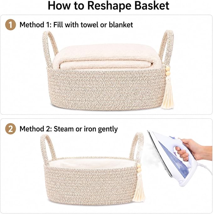 ABenkle Small Storage Basket, Jute Rope Woven Toilet Paper Tray Organizer for Toilet Tank Top, Boho Bathroom Decor Holder for Shelf Bedroom Living Room -13x6x4 Inches