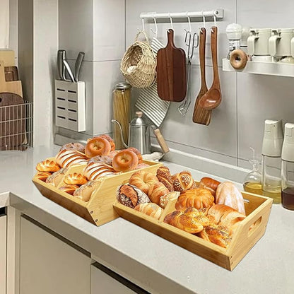 2-Pack Stackable Vegetable Storage Bins, Kitchen and Pantry Organizers and Storage Baskets, for Fruit, Vegetable, Produce, Bread, Potato Onion and Snacks, Bamboo Kitchen Storage Containers