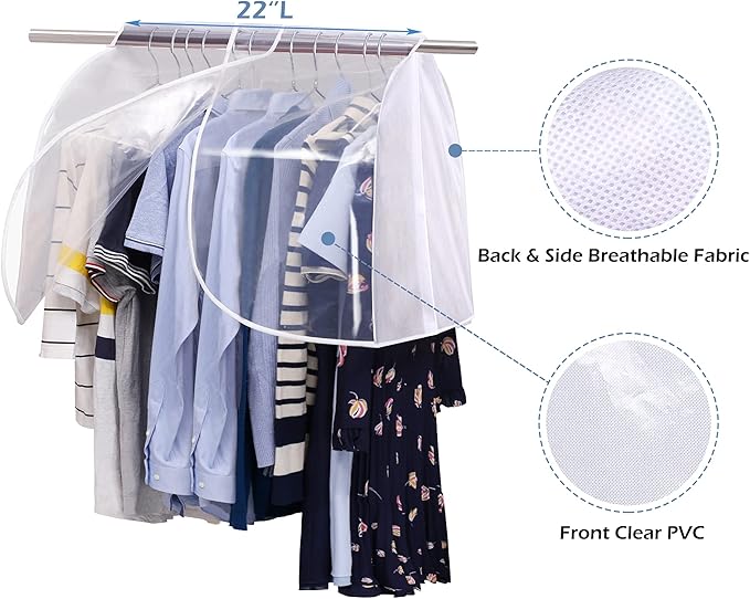 SLEEPING LAMB Hanging Closet Cover for Storage Dustproof Shoulder Cover Garment Protector for Clothes, Coats, Suits, Dresses, 2 Pack, White