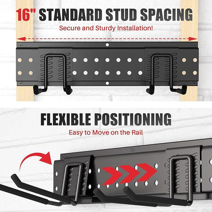Garage Tool Organizer Wall Mount 99 inches with 18 Adjustable Heavy-Duty Hooks, Garage Organization, Garden Tool Storage Rack, Yard, and Shed, Holds Up to 750 lbs