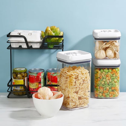 Felli Flip Tite Acrylic Food Storage Container with Lid 6” XL Air Tight Ring Seal Flip Lock, Plastic Kitchen Baking Canister for 5 lb Flour Sugar Rice Protein Powder Pantry Organizer (Nest-L White)