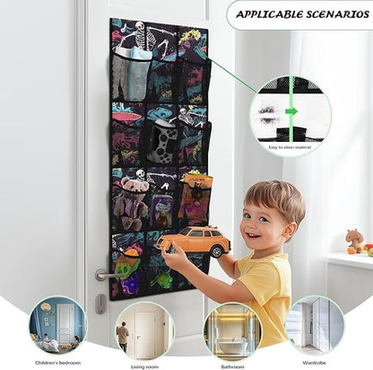 Skull Hanging Storage Organizer with 12 Breathable Mesh Pockets over the Door Shoe Rack for Closet Door Organizer Heavy Duty Space Saving Hanging Storage Bag for College Dorms