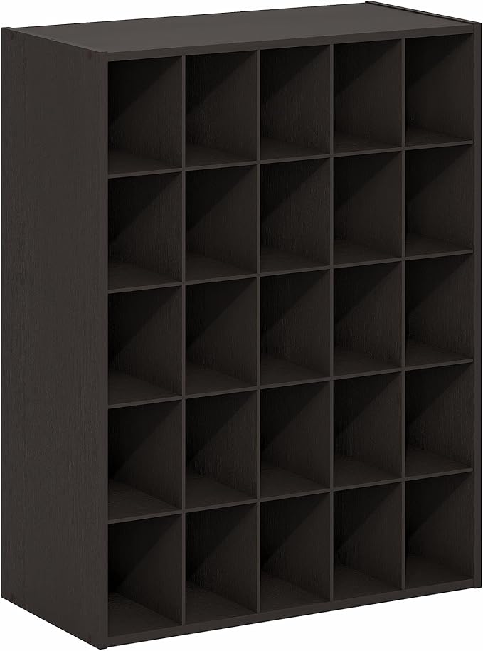 Furinno FANO Shoe Rack, 25-Cube Shoe Organizer, Stackable Shoe Storage, 11.7 x 24.2 x 31.5, for Closet Entryway, Office, Garage, Black Dark Oak