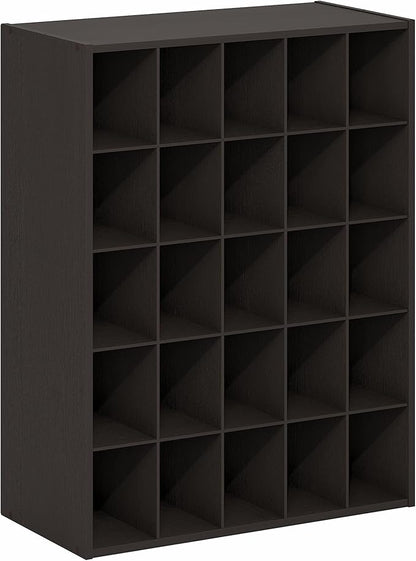Furinno FANO Shoe Rack, 25-Cube Shoe Organizer, Stackable Shoe Storage, 11.7 x 24.2 x 31.5, for Closet Entryway, Office, Garage, Black Dark Oak