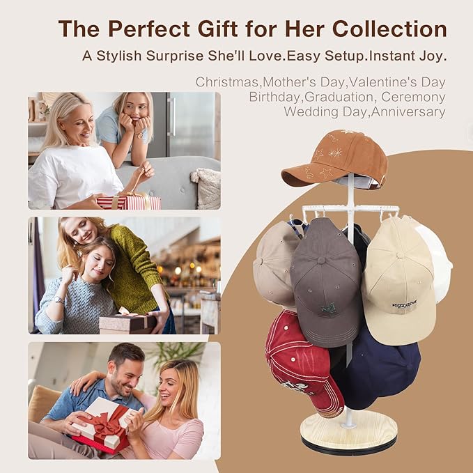 Keebofly Rotating Free Standing Hat Rack & Organizer Stand, 3-Tier Merchandise Display & Tabletop Baseball Cap Organizer Holds 40+ Caps, Portable for Vendor & Home Use in Bedroom, Closet, Entryway