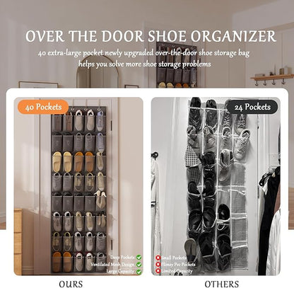 homyfort Over the Door Shoe Organizer, 40 Large Breathable Mesh Pocket,Space Saving Hanging Shoe Rack,Shoe Storage Holder for Entryway Bedroom Closet