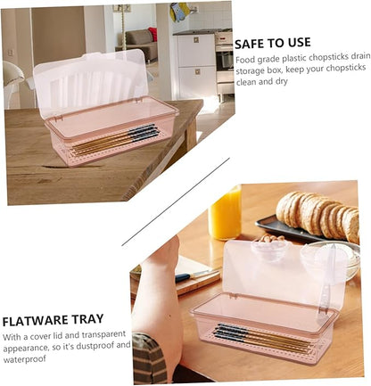 SHOWERORO Chopsticks Drain Storage Box with Lid Food Grade Plastic Kitchen Utensil Organizer and Tableware Holder for Dry Clean Chopstick and Cutlery Storage 11.02X5.12X2.76 Inches