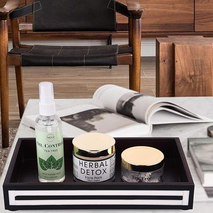 Handicrafts Home Black & White Bathroon Tray, Resin Inlay, Concentric Decorative Vanity Tray for Perfume & Cosmetics, Guest Towel Holder, Serving Tray for Bathroom & Kitchen Counter Organizer- 10x6