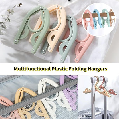 10PCS Multifunctional Plastic Folding Hanger, Retractable Portable Travel Hangers, Foldable Coat Hanger Folding Hangers for Traveling, Space Saving Clothes Hangers Portable Travel Hangers (Blue)