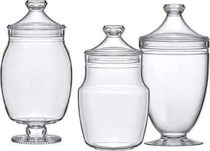 Amazing Abby - Keep - Acrylic Apothecary Jars (3-Piece Set, 52/50/46 oz) (NOT Glass), Plastic Jars with Lids, Bathroom Canisters, Candy Buffet, Wedding Display, BPA-Free and Shatter-Proof