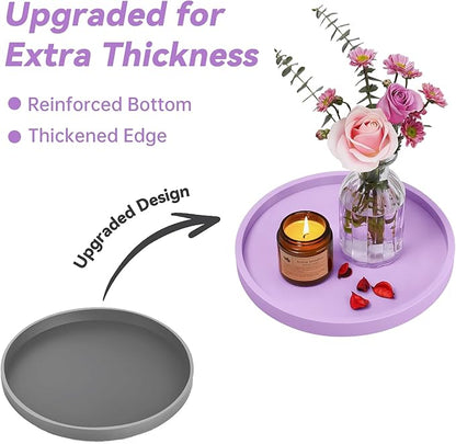 NiHome Thickened Silicone Vanity Organizer Tray for Bathroom Accessories, Kitchen Countertop, Living Room Decor, Multipurpose Shatter-Resistant Round Tray Decor for Candle,Perfume,Soap,Plant (Purple)