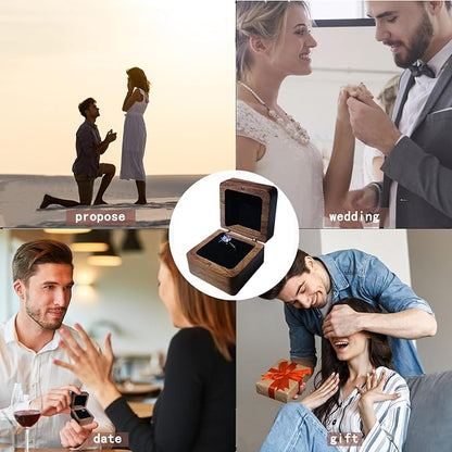 Wooden Ring Box, Personalized Engagement Ring Box Wedding Day Square Ring Box Holder Single Slot Rustic Ring Storage Box (White)