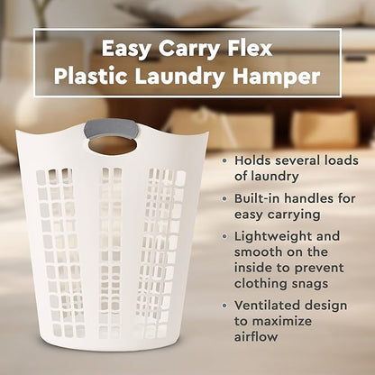 Gracious Living Easy Carry Flex Hamper, Large 87.5 Liter Lightweight Plastic Ventilated Laundry Basket Clothes Bin with Handles, White (2 Pack)