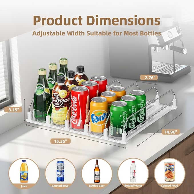 HIYOHIYO 5 Row Auto-Push Drink Organizer for Fridge, Self Pushing Soda Can Dispenser for Refrigerator, Automatic Drink Dispenser for Fridge, Holds up to 25 Cans