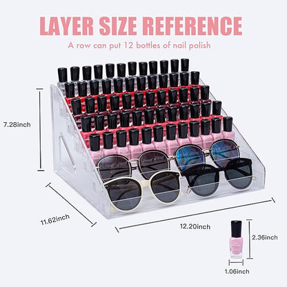 7-Tier Nail Polish & Sunglasses Organizer | Screwless Cosmetic Display Shelf for Makeup, Jewelry, Eyeglasses Storage | Non-Slip Bathroom Vanity Shelf for Essential Oils