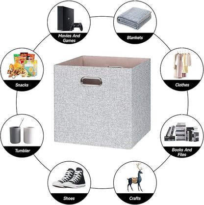 Posprica Collapsible Storage Bins,13×13 Foldable Storage Cube Boxes Fabric Drawer Fabric Storage Bins Vinyl Record Woven Gray, 4 Pack