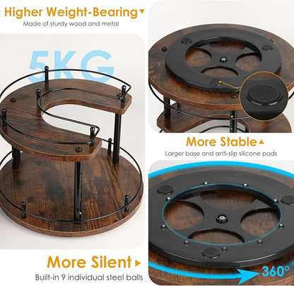 Turntable Lazy Susan Organizer Spice Rack, 2Tier Wooden Spinning Revolving Organizer Height Adjustable,12'' Seasoning Rotating Spice Rack for Cabinet,Kitchen Countertop,Dining Table,Vanity Storage