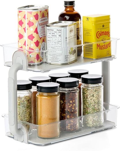 madesmart Tiered Spice Organizer, 8 Jars for Kitchen Essentials, Vertical Storage for Salt, Pepper, Cayenne, Soft-Grip Lining, Dual Handles, Grey (Pack of 3)