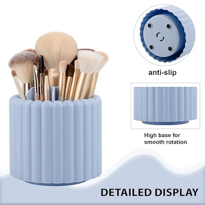 Anyoifax 360 Rotating Makeup Brush Holder 7 Slots Make Up Brush Organizer Removable Spinning Cosmetic Brushes Storage Pen Holder for Vanity, Dresser, Desk, Blue
