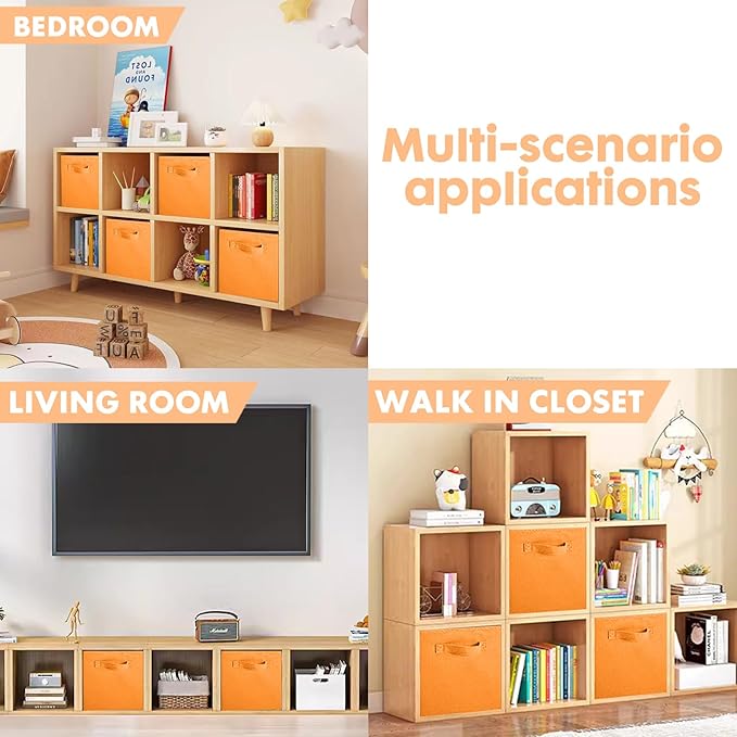 ShellKingdom Storage Bins, Foldable Fabric Storage Cubes And Cloth Organizer Drawer For Closet And Toys, 13 X 13 X 13 INCH, 6 Pack (Orange)
