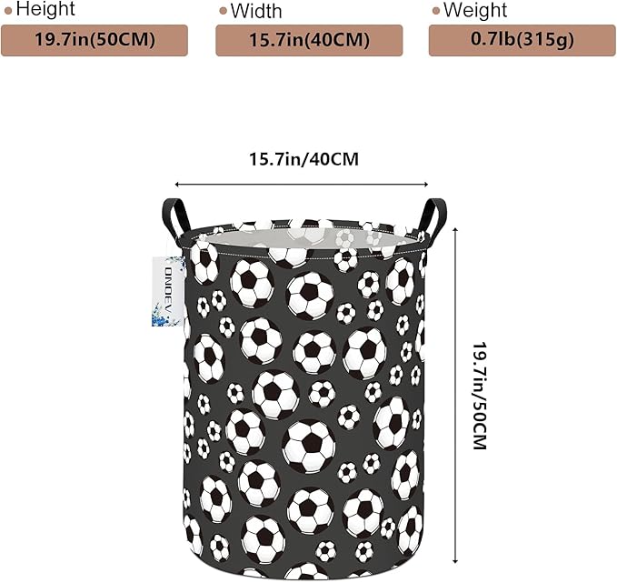 Round Soccer Laundry Basket,Collapsible Laundry Hamper for Nursery,Football Toy Storage Bin for Kids Boys,Waterproof Storage Basket for Home,Bedroom,Playroom(Soccer)