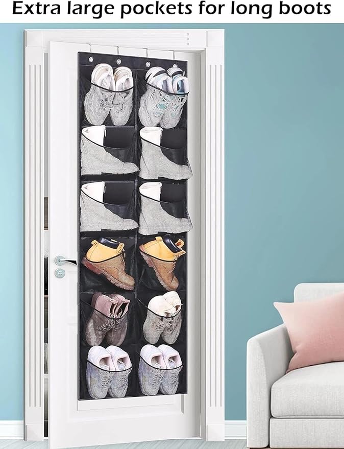 for Boots Hanging Shoe Organizer, 12 Extra Large mesh Pockets, Over Door Shoe Rack, Compatibility with Boots.