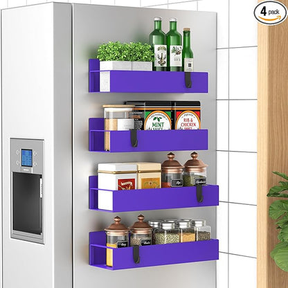 HuggieGems 4 Pack Magnetic Spice Storage Rack Organizer for Refrigerator and Oven, Purple Fridge Organizers and Storage