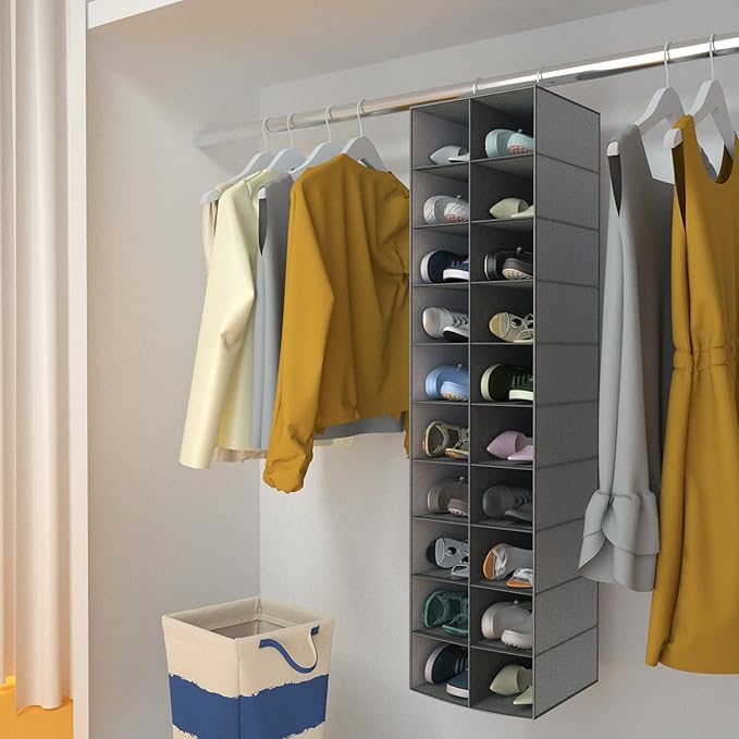 Libeder Hanging Shoe Organizer for Closet, Hanging Closet Organizers 20 Section Shoe Shelves, Space Saving Shoe Holder & Storage, Grey, 12''W×12''Dx 50''H