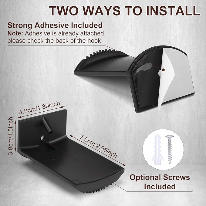 Dntorx 2.9 Inch Hat Hooks for Wall, 8 Pack Cowboy Hat Holder Wide Brimmed Hat Rack Organizer Strong Adhesive Cowboy Hat Hangers Storage Wall Mount for Cowboy, Sun Hats, Baseball Caps (Black)