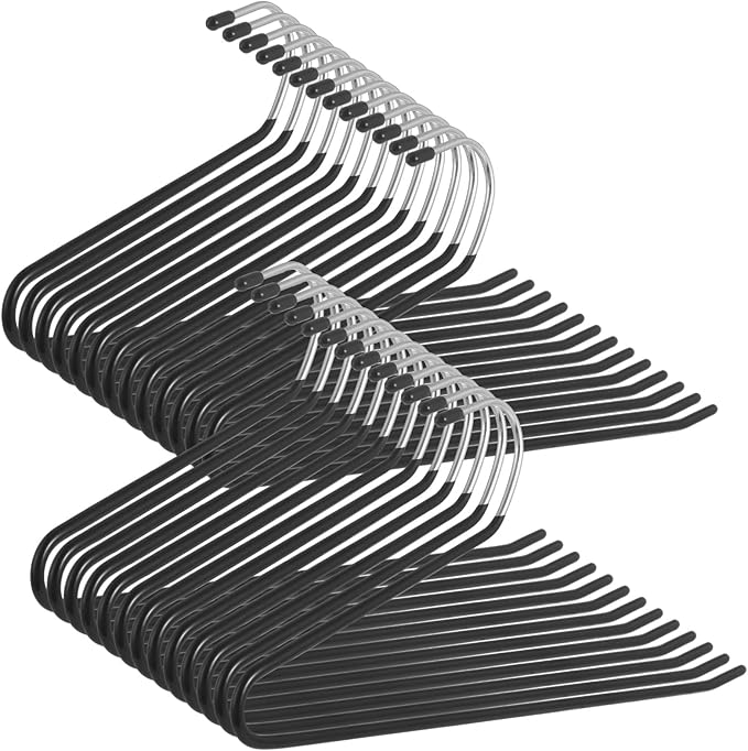 35 Pcs Pants Hangers Non Slip, Space Saving Open Ended Metal Pant Hangers, Jean Hangers for Men and Women, Closet Storage Organizer for Clothes Leggings Slacks Trouser Ties (Black)
