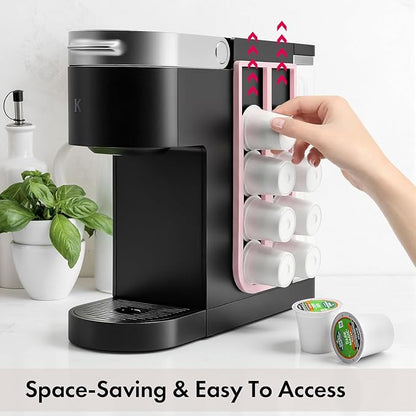 2Pcs Pink Coffee Pod Holder for Keurig K-Cup, Side Mount Storage Organizer, Wall Mount Design, Space Saving K cup holder, Perfect for Counters Small Space(2 Packs/for 16 K Cups)