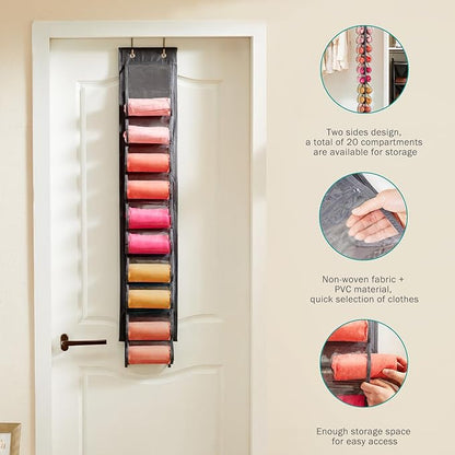 YOUDENOVA Legging Organizers for Closet, Hanging Closet Organizers with 20 Compartments for Tshirt, Jeans, Socks, Yoga Leggings, Grey