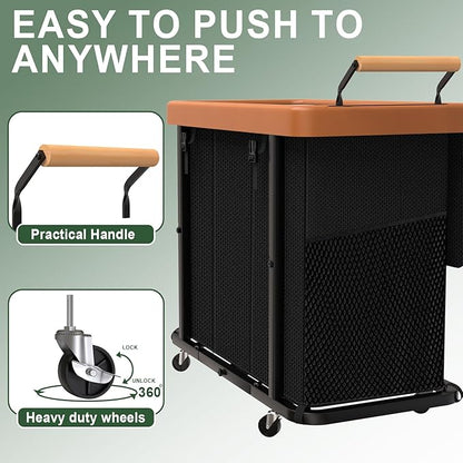 230L (60 Gal) Extra Large Fashion Laundry Sorter 3 Section with Lid, Rolling Laundry Basket Hamper with Handle, Laundry Organizer Storage Cart with Sturdy Metal Frame for Laundry Room, Hotel, Black