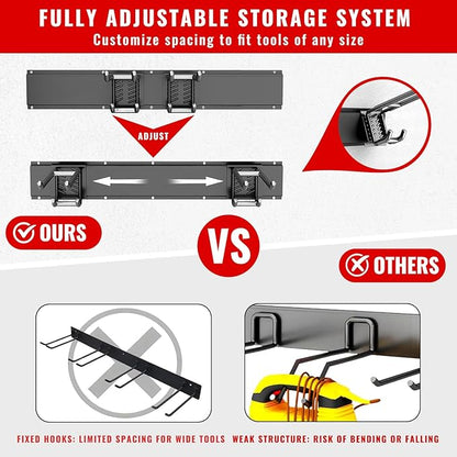 Garage Tool Organizer Wall Mount, Easy to 48inch Install Heavy-Duty Garage Storage System with Adjustable 9 Hooks, Garden Tool Rack for Shovels, Rakes, Yard Tools