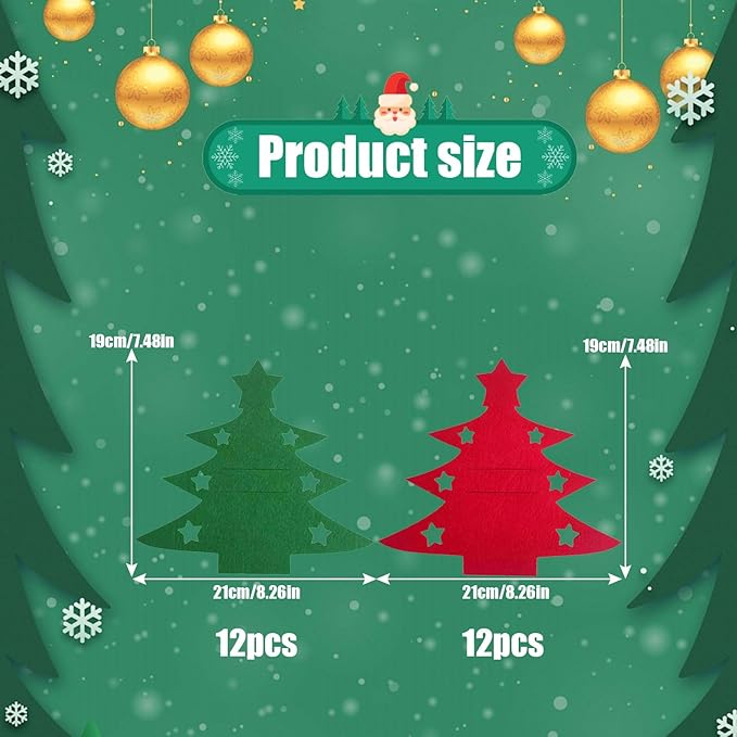 Christmas Cutlery Holder, 24 Pcs Green Red Christmas Tree Silverware Holder Pockets, Xmas Utensil Bag Spoon Knife Fork Bags Xmas Party Dinner Table Decorations Supplies