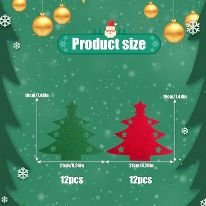 Christmas Cutlery Holder, 24 Pcs Green Red Christmas Tree Silverware Holder Pockets, Xmas Utensil Bag Spoon Knife Fork Bags Xmas Party Dinner Table Decorations Supplies
