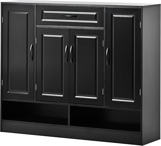 Shoe Cabinet with Adjustable Shelves, Minimalist and Modern Shoe Storage Organizer with Cabinets and Drawer, Space-saving Design Shoe Rack for Various Sizes of Shoes (Black-Customized Shelves 8)