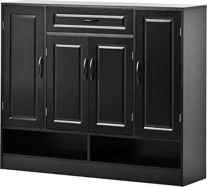 Shoe Cabinet with Adjustable Shelves, Minimalist and Modern Shoe Storage Organizer with Cabinets and Drawer, Space-saving Design Shoe Rack for Various Sizes of Shoes (Black-Customized Shelves 8)