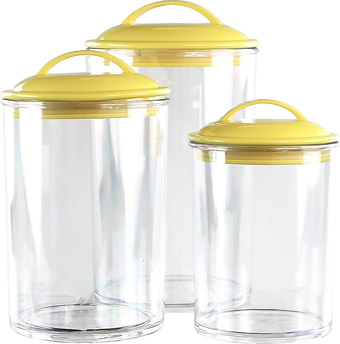 Food Storage Containers, BPA Free Airtight Canisters for Cereal, Pasta, Sugar, Coffee, Flour, Cookies, Loose Tea, for Kitchen Organization Set of 3 Lemon by Reston Lloyd
