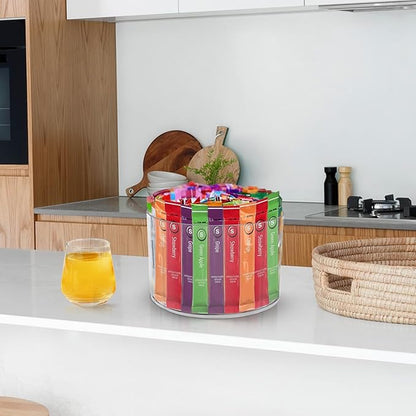 Drink Packet Organizer for Powdered Drink Mix,Powder Packet,Water Packet,Water Flavor Packet,Lazy Susan 360° Turntable Organizer for Drink Mix Necessities
