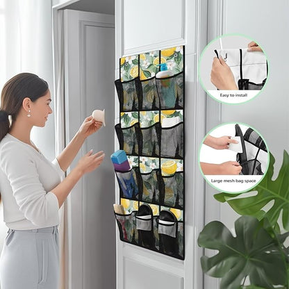 Lemon Print Over the Door Shoe Organizer,Behind Door Shoes Hang Holder Rack,Hanging Shoe Storage Hanging Bag Space Saver