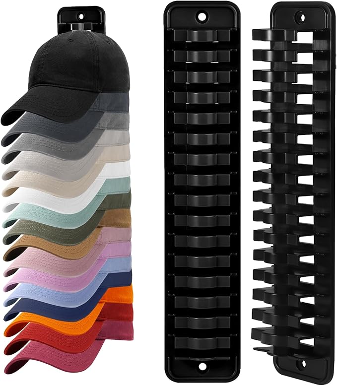 MAGTSMEI Baseball Cap Organizer for Wall, 1 Pack Hat Rack for Closet & Door, Vertical Hat Holder with Large Capacity, Space Saving Cap Display Rack, No Damage to Hat Brim (Black)