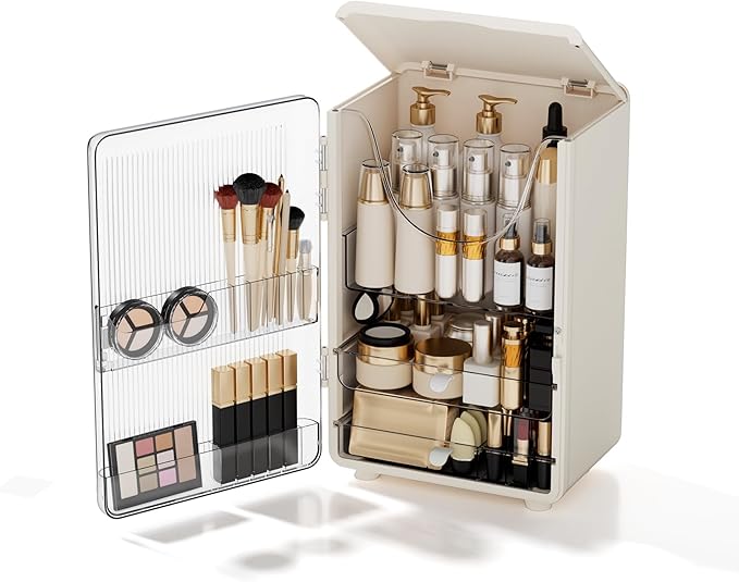 Makeup Organizer for Vanity,Perfume Organizer Display Case,Large Plastic Drawer Storage,White Multi-Function Brush Organizers Storage for Bathroom Countertop (White)