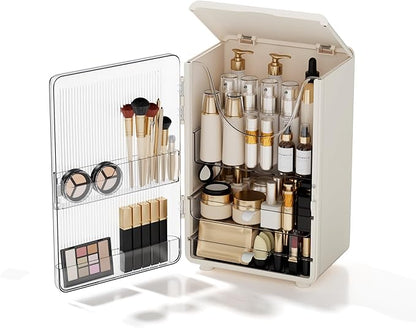 Makeup Organizer for Vanity,Perfume Organizer Display Case,Large Plastic Drawer Storage,White Multi-Function Brush Organizers Storage for Bathroom Countertop (White)