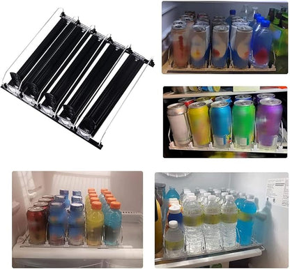 Self Pushing Drink Organizer, Beverage Bottle Can Dispenser, Drink Organizer for Home Kitchen Refrigerator (Black)