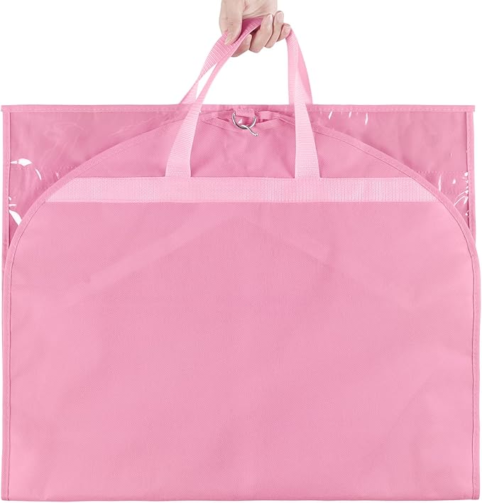 KEEGH Clear Garment Bags for Dance Costumes 40 inch Dance Garment Bags for Dancers Hanging Clothes for Closet Storage, with 4 Zipper Pockets for Dance Competitions, Ballet, Theatre, 6 Pack, Pink